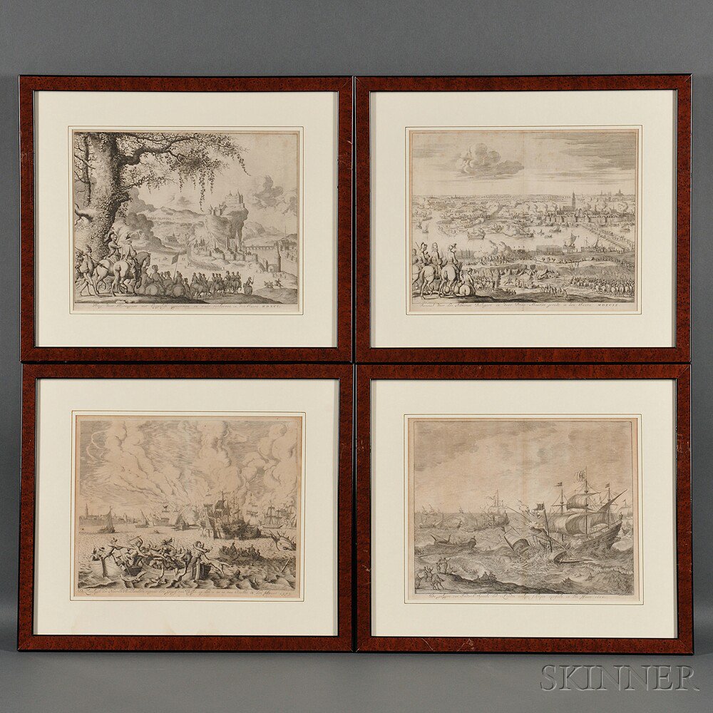 Appraisal: Jan Luyken Dutch - Four Framed Engravings of Battle Scenes