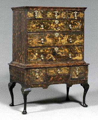 Appraisal: Queen Anne japanned high chest in two sections dovetailed construction