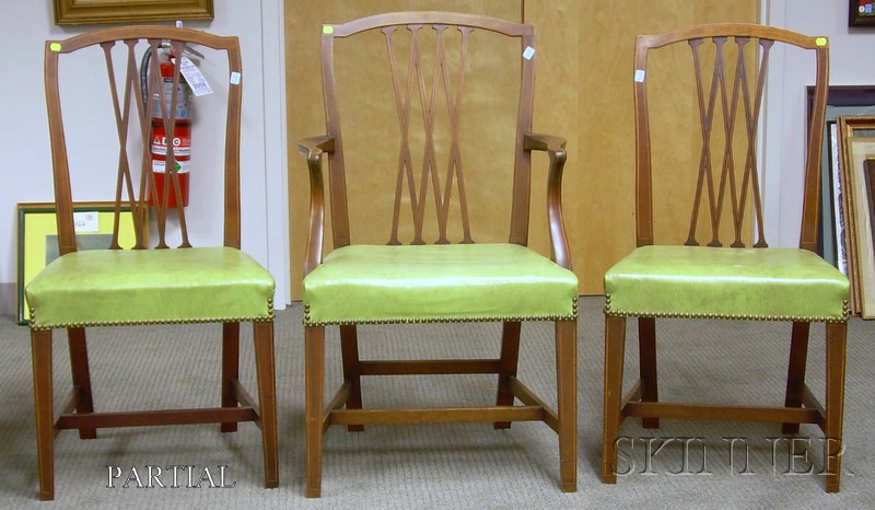 Appraisal: Set of Eight Georgian-style Naugahyde Upholstered Inlaid Mahogany Dining Chairs