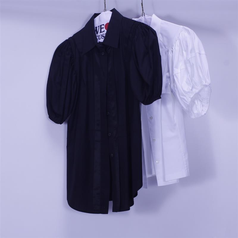 Appraisal: Two PRADA Gathered Puff Shoulder Button-up Blouses Black- Womens Size