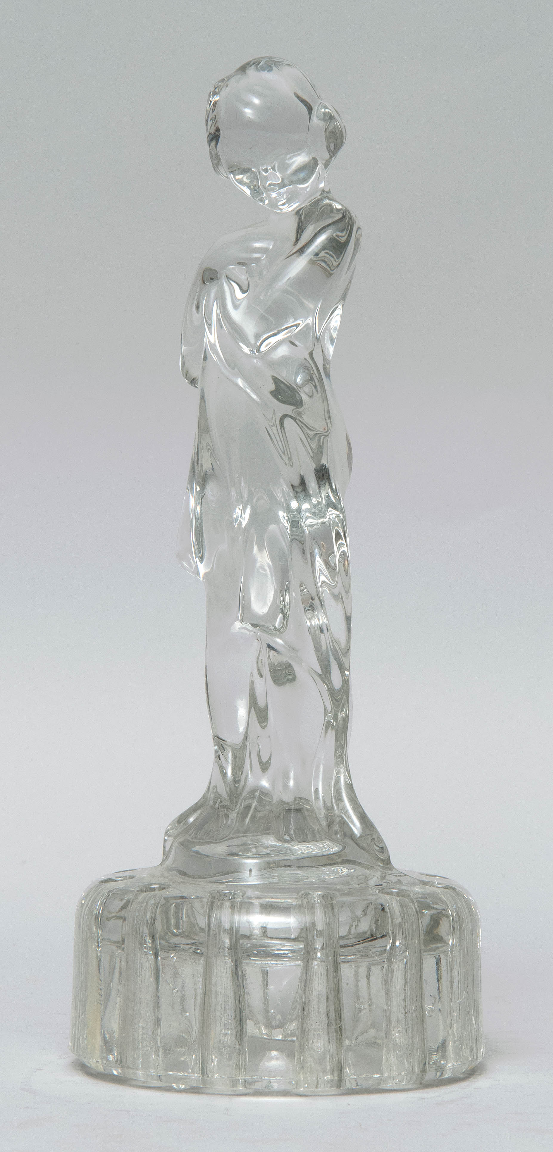 Appraisal: CLEAR GLASS FIGURAL FLOWER FROG Late th Early th CenturyIn