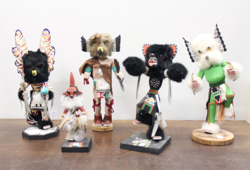 Appraisal: COLLECTION OF FIVE NATIVE AMERICAN KACHINA DOLLS including The Black