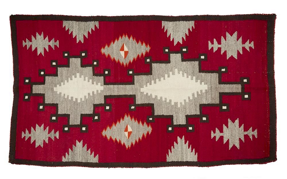 Appraisal: Navajo Blanket Navajo blanket having red black gray and orange