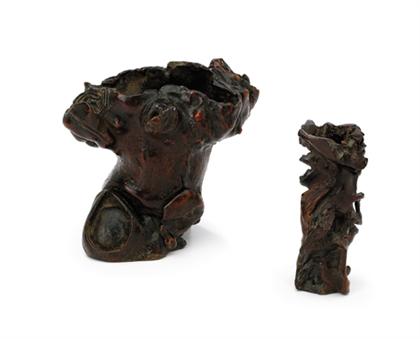 Appraisal: Two Chinese root wood brush pots qing dynasty Of gnarled