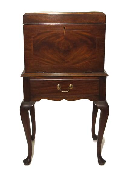 Appraisal: Queen Anne-style inlaid mahogany silver chest-on-stand th century