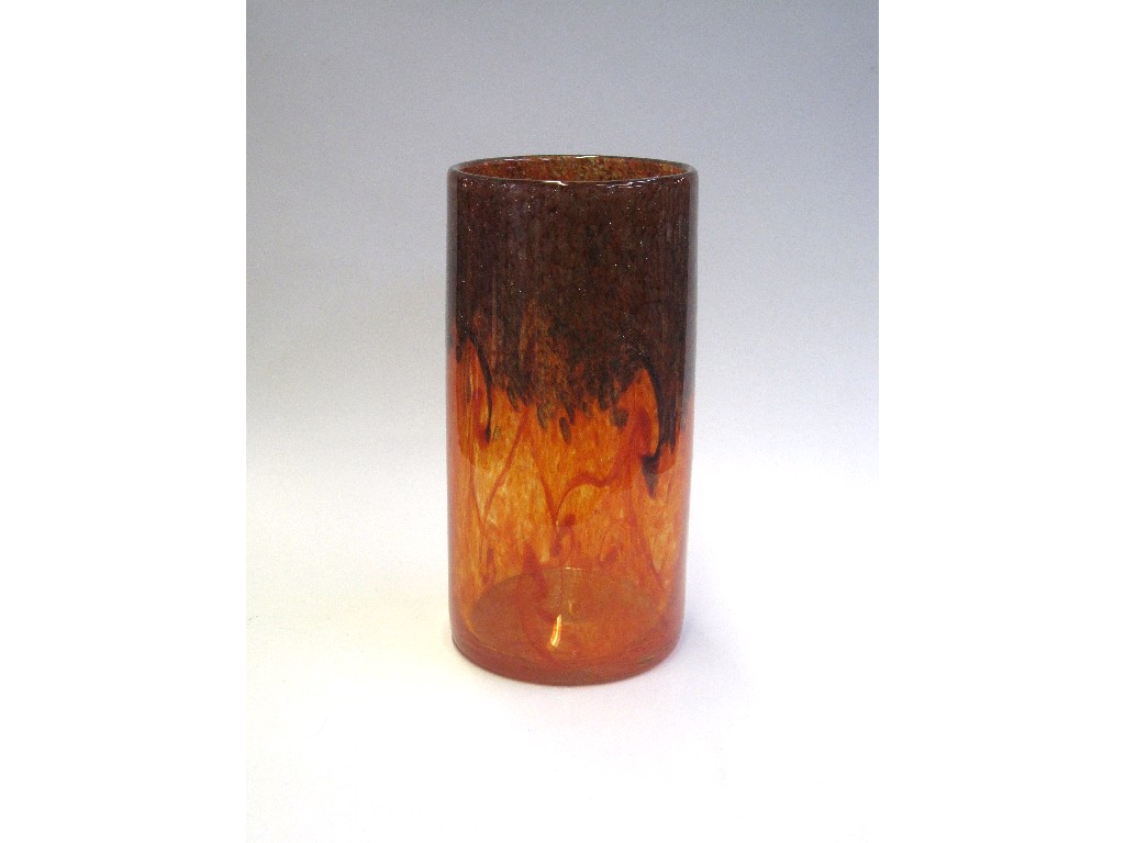 Appraisal: Strathearn cylindrical glass vase in orange reds with gold aventurine