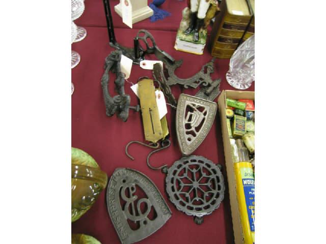 Appraisal: Victorian Metal Items Hardware trivets scales doorknocker more