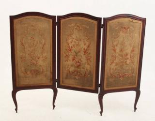 Appraisal: MAHOGANY PANEL FOLDING SCREEN WITH NEEDLEPOINT PANELS MAHOGANY PANEL FOLDING