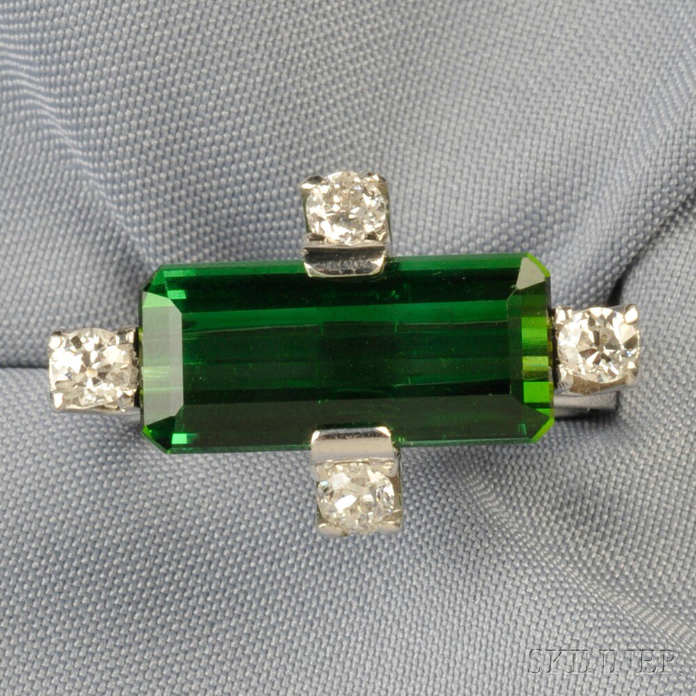 Appraisal: kt White Gold Green Tourmaline and Diamond Ring set with