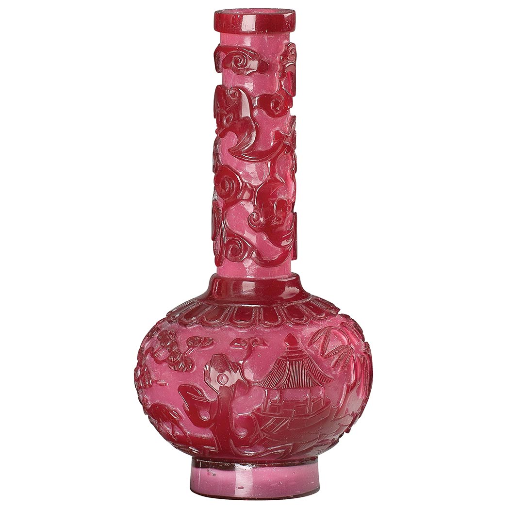 Appraisal: Chinese Red Overlay Pink Glass Bottle Vase Qianlong Mark and