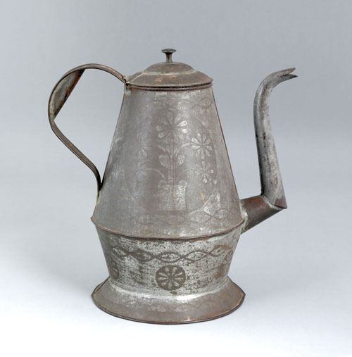 Appraisal: Pennsylvania tin coffee pot th c with a gooseneck spout