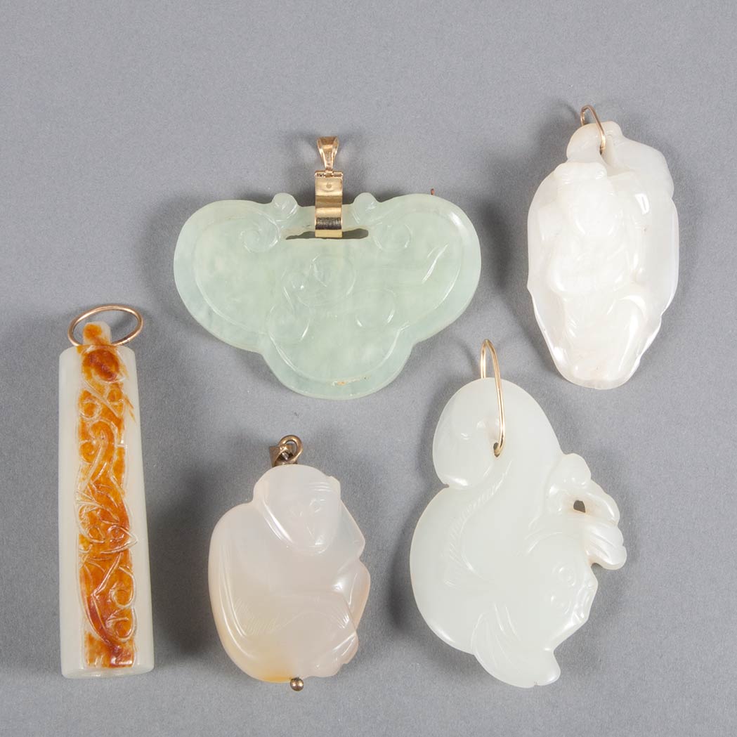 Appraisal: Group of Five Chinese White and Celadon Jade Pendants Each