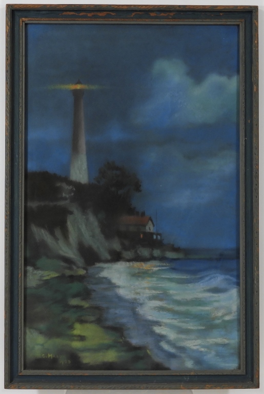 Appraisal: AMERICAN PASTEL LIGHTHOUSE SEASCAPE PAINTING United States Dated Depicting a