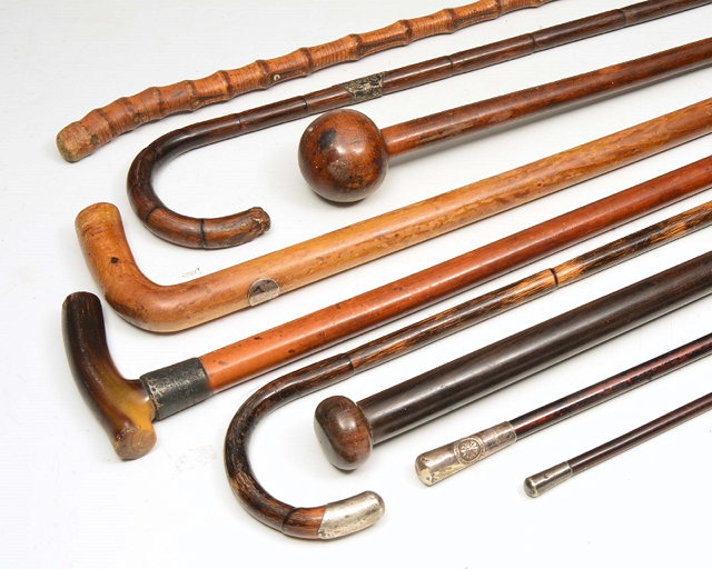 Appraisal: A COLLECTION OF SEVEN OLD WALKING CANES varying woods some