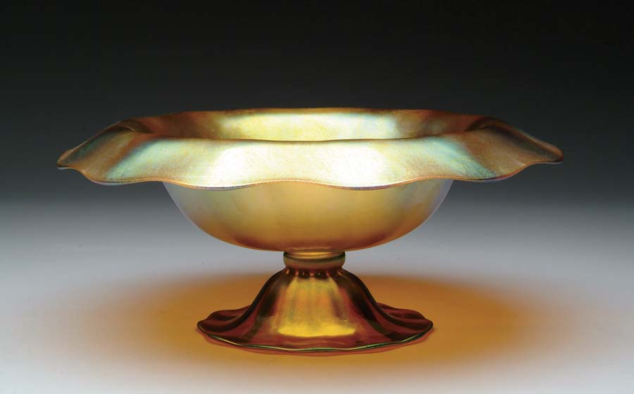 Appraisal: STEUBEN CENTERPIECE BOWL Wonderful iridescent gold aurene coloring with applied