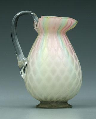 Appraisal: Rainbow satin glass pitcher diamond quilted pattern faint rainbow colors