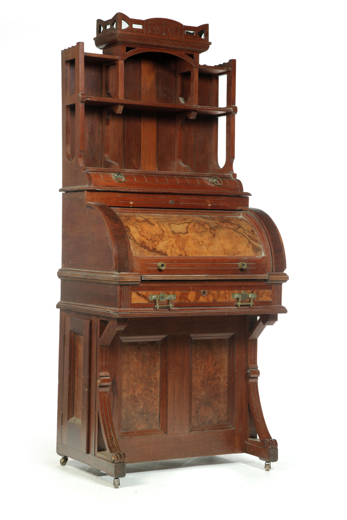 Appraisal: VICTORIAN THREE-PIECE CYLINDER ROLL SECRETARY BOOKCASE American nd half- th