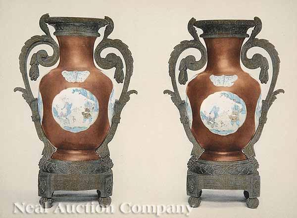 Appraisal: An Antique French Chromolithograph of Bronze-Mounted Chinese Urns th c