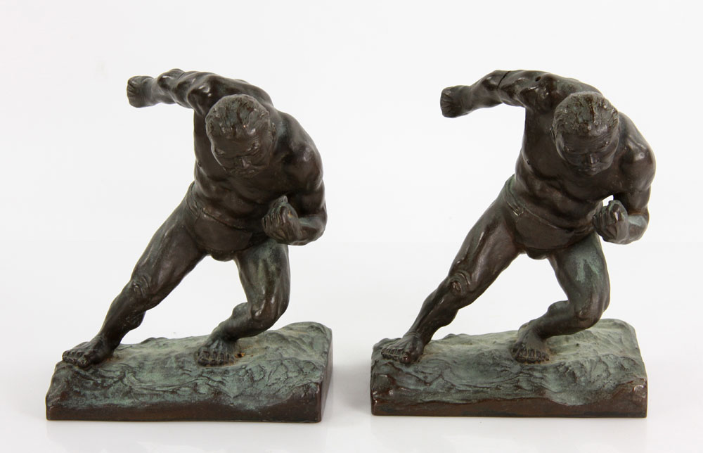 Appraisal: - Pr Japanese Bronze Figural Bookends Pair of Japanese bookends