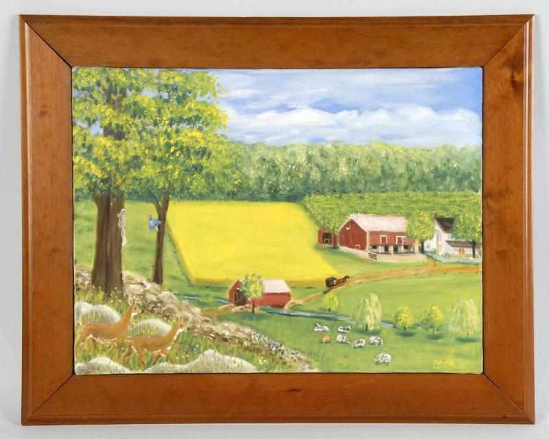 Appraisal: Oil on Canvas by Papa Horning Description Shows a farm