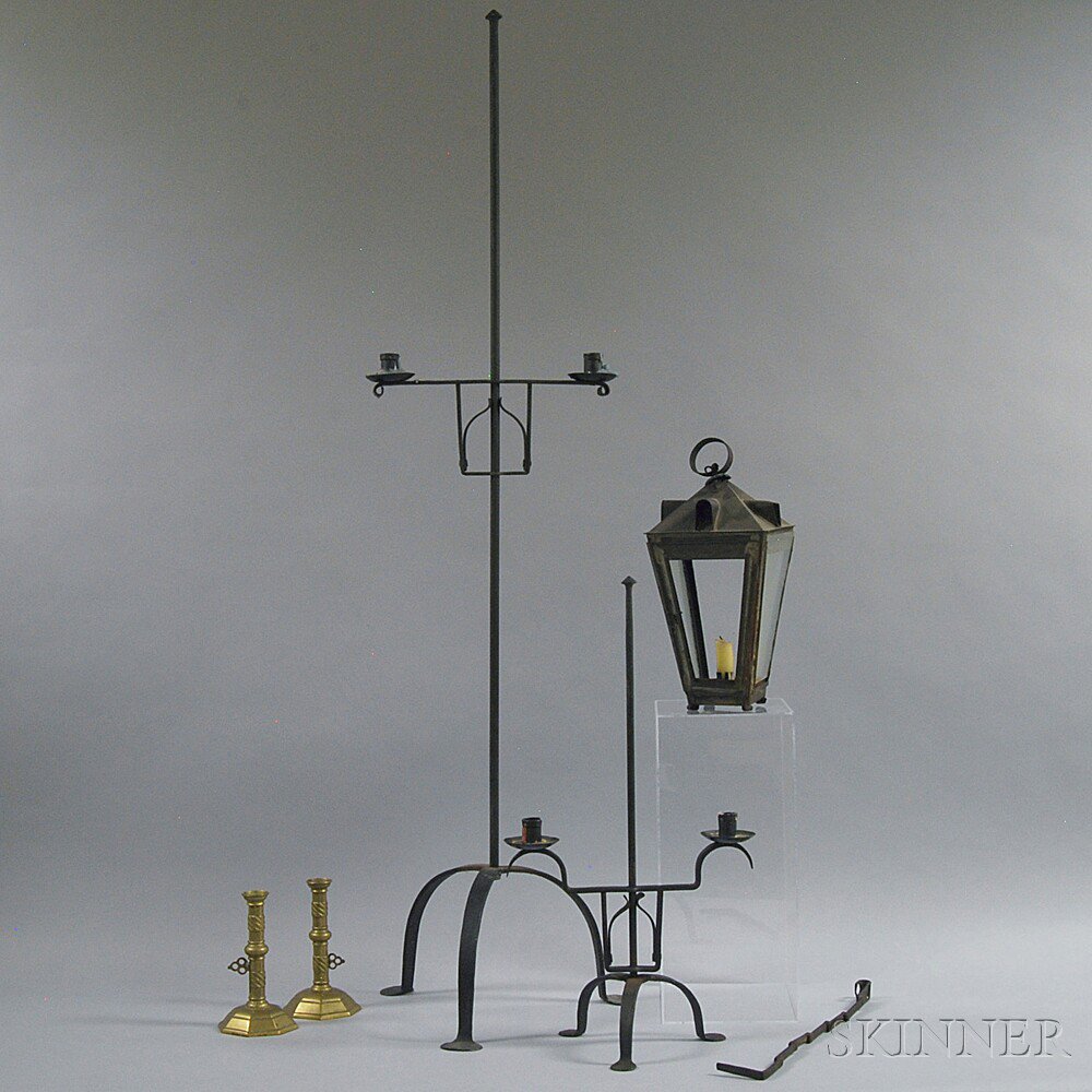 Appraisal: Six Metal Lighting Devices th and th century a pair