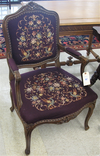 Appraisal: LOUIS XV STYLE NEEDLEPOINT ARMCHAIR American mid th century having