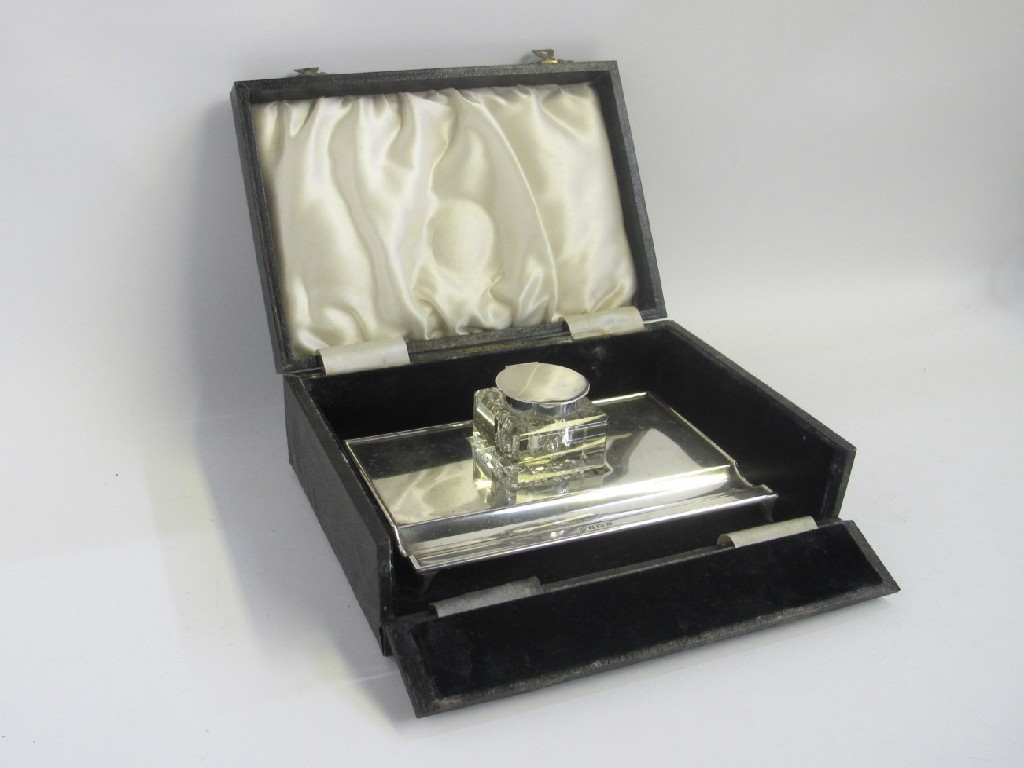 Appraisal: Cased silver inkstand Birmingham