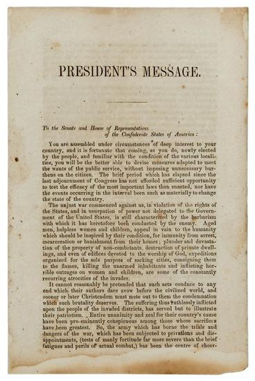 Appraisal: Jefferson DAVIS President's Message caption title Richmond May pp plus