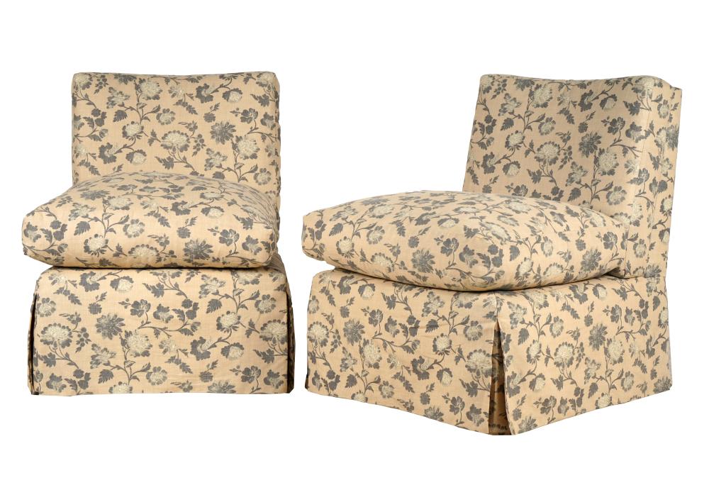 Appraisal: PAIR OF UPHOLSTERED CHAIRSmanufacturer unknown covered in floral-printed linen inches