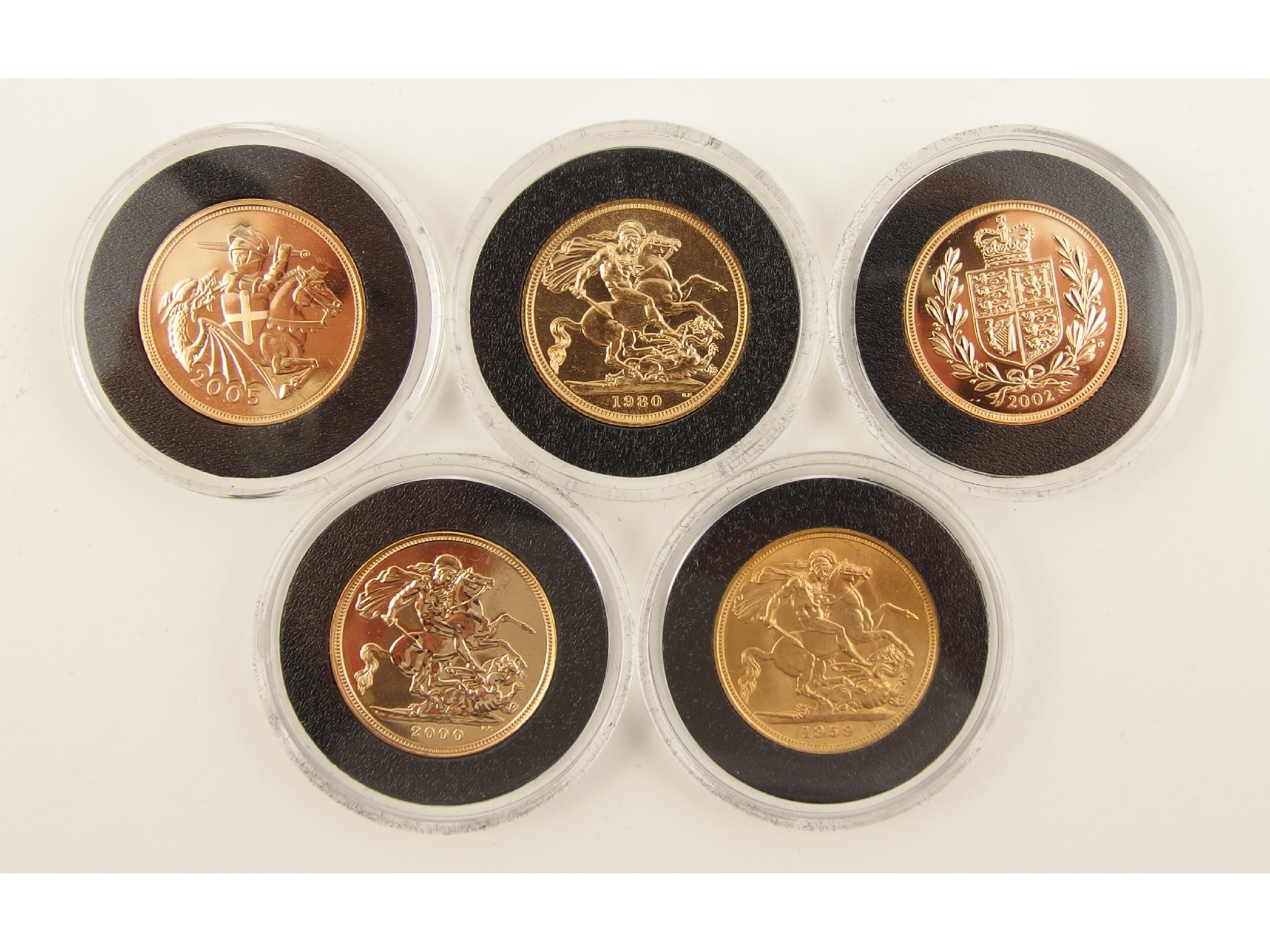 Appraisal: Five gold sovereigns dated and