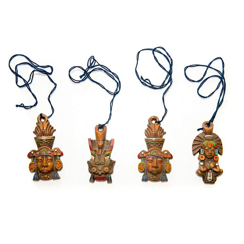 Appraisal: INCAN CLAY NECKLACE PENDANTS Pendants depict Incan gods chiefs One