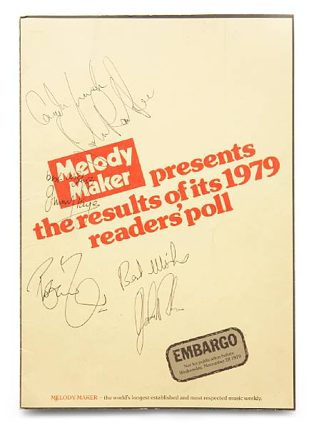 Appraisal: A Led Zeppelin signed pamphlet A folder containing the results