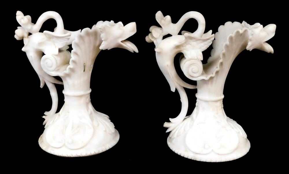 Appraisal: Pair of carved alabaster ewer lids Italian probably th C