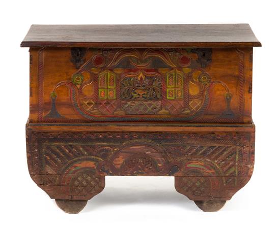 Appraisal: Sale Lot An Indian Carved and Polychromed Marriage Chest the