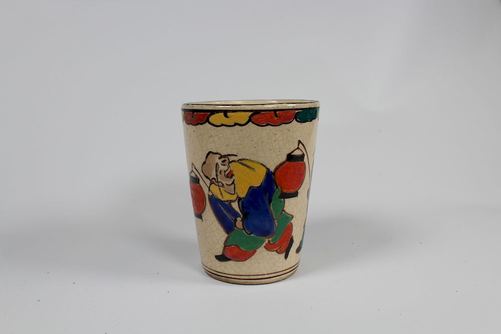 Appraisal: Chinese Figural Glazed Crackleware Cup Chinese Figural Glazed Crackleware Cup