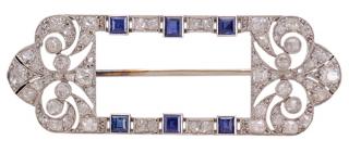 Appraisal: kt Diamond Sapphire Brooch antique style assorted cut diamonds including