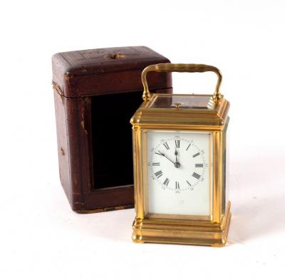 Appraisal: A French gilt brass carriage clock with repeat mechanism the