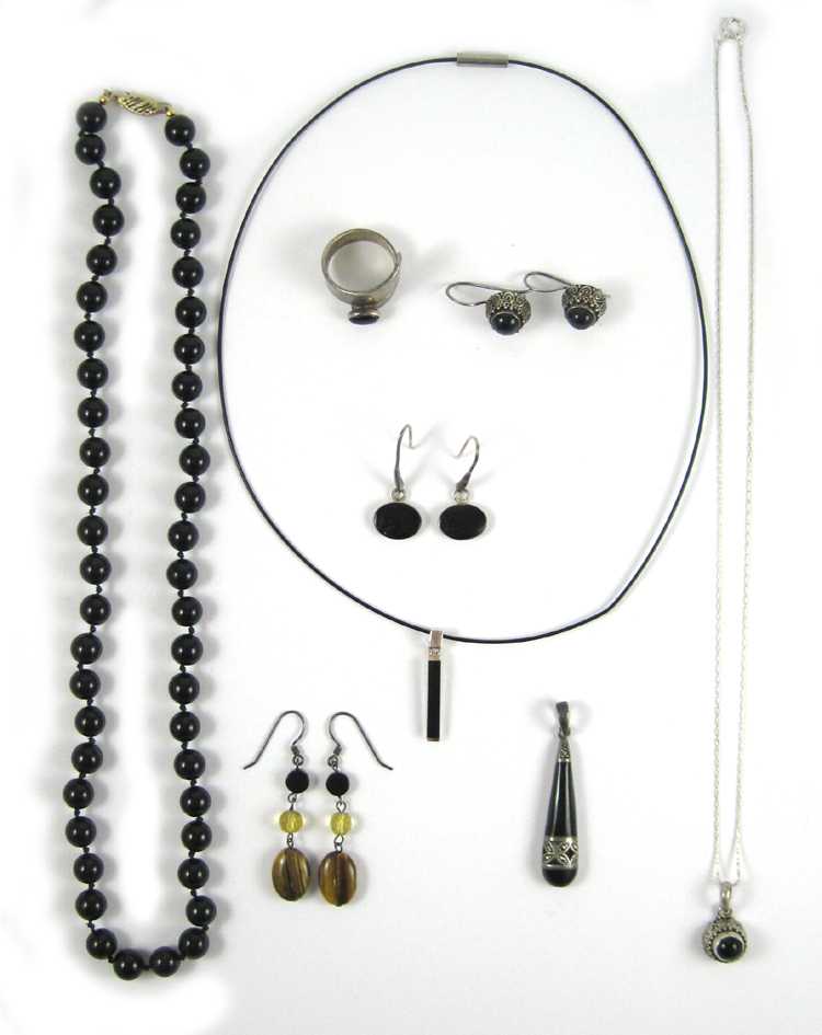 Appraisal: ELEVEN ARTICLES OF BLACK ONYX JEWELRY all sterling silver including