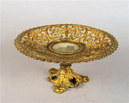 Appraisal: Gilt bronze tazza with inset painted plaque late th century