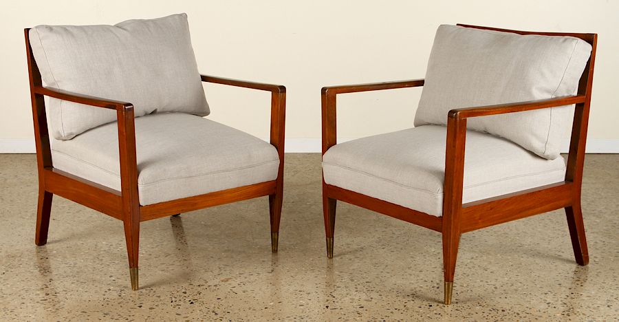 Appraisal: PAIR DANISH OPEN ARM CHAIRS LOOSE CUSHIONS C A pair