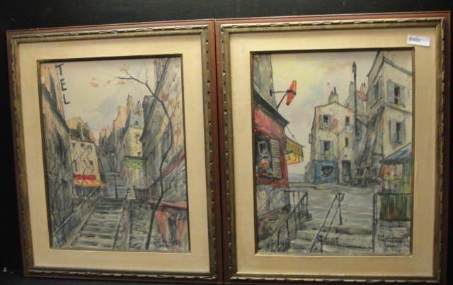 Appraisal: BRUNI C Framed Watercolors of Paris Scenes Signed lower right