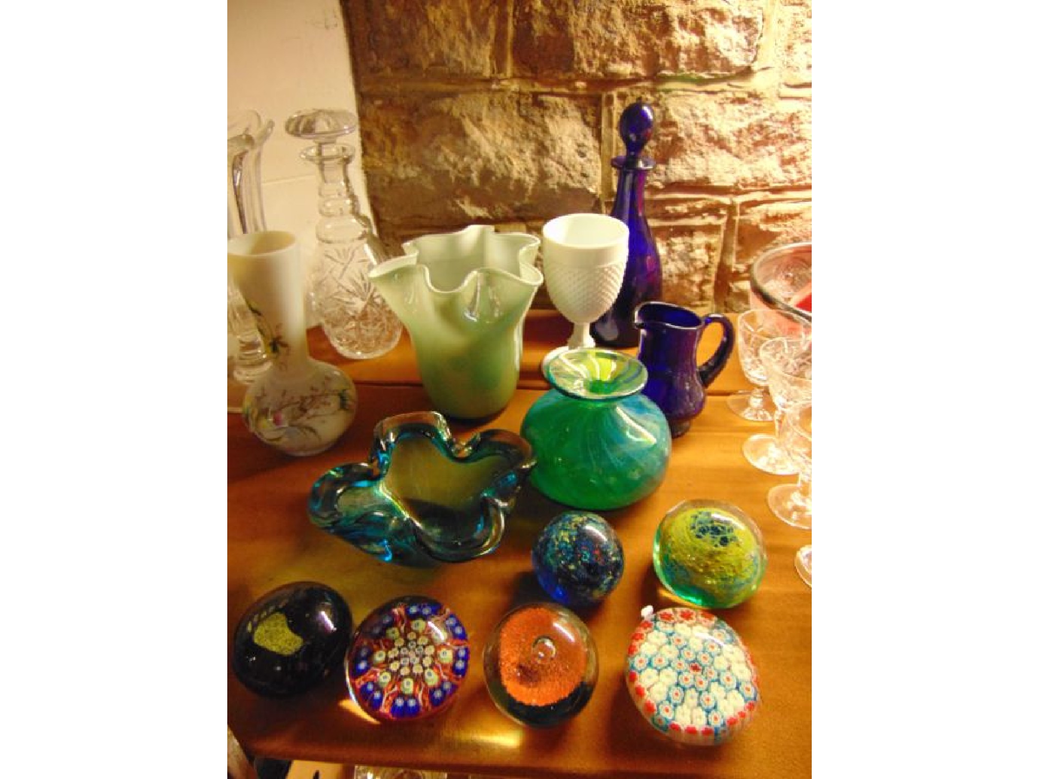 Appraisal: An assortment of glassware to include a cobalt blue decanter