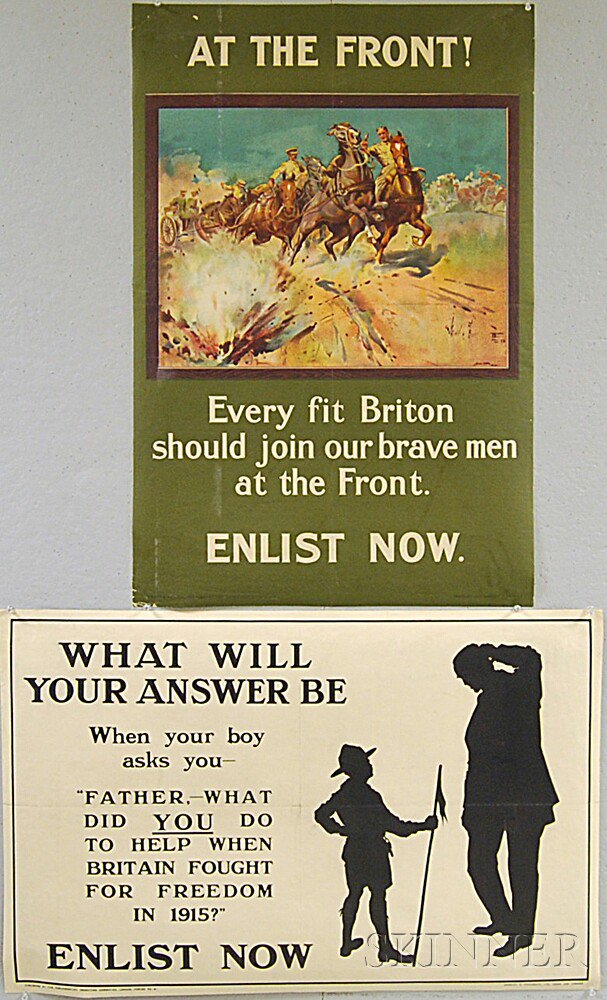 Appraisal: Two British WWI Lithograph Posters At the Front and What