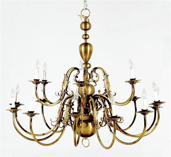 Appraisal: Brass eighteen-light chandelier baluster stem with pendent orb issuing scrolling