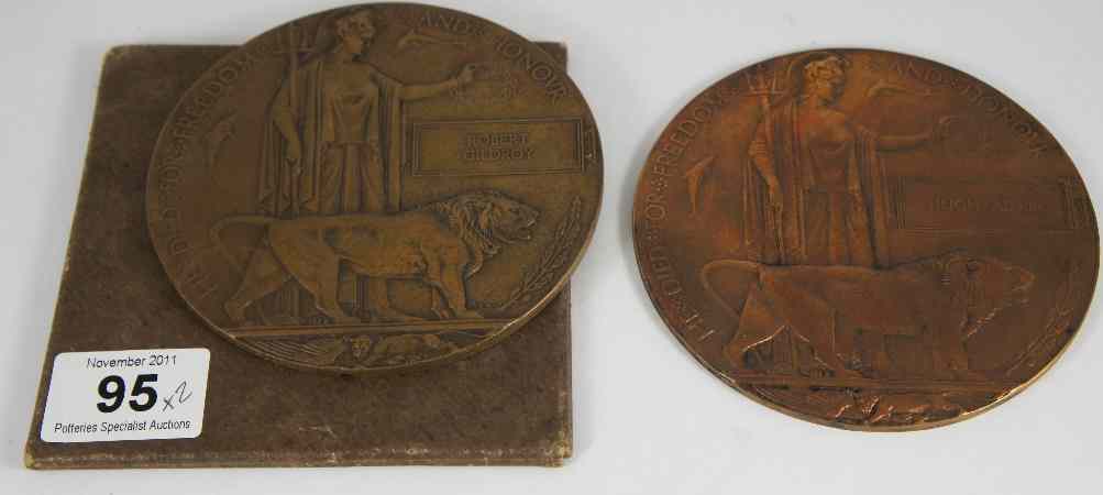 Appraisal: A Bronze Death Plaque for Hugh Hedhar in original packaging