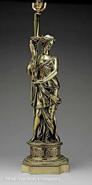 Appraisal: A Continental Belle poque Polished Bronze Classical Figure now mounted