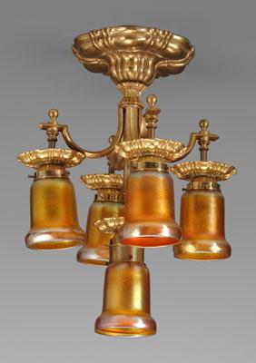 Appraisal: Brass chandelier five lights with four arched arms four iridescent