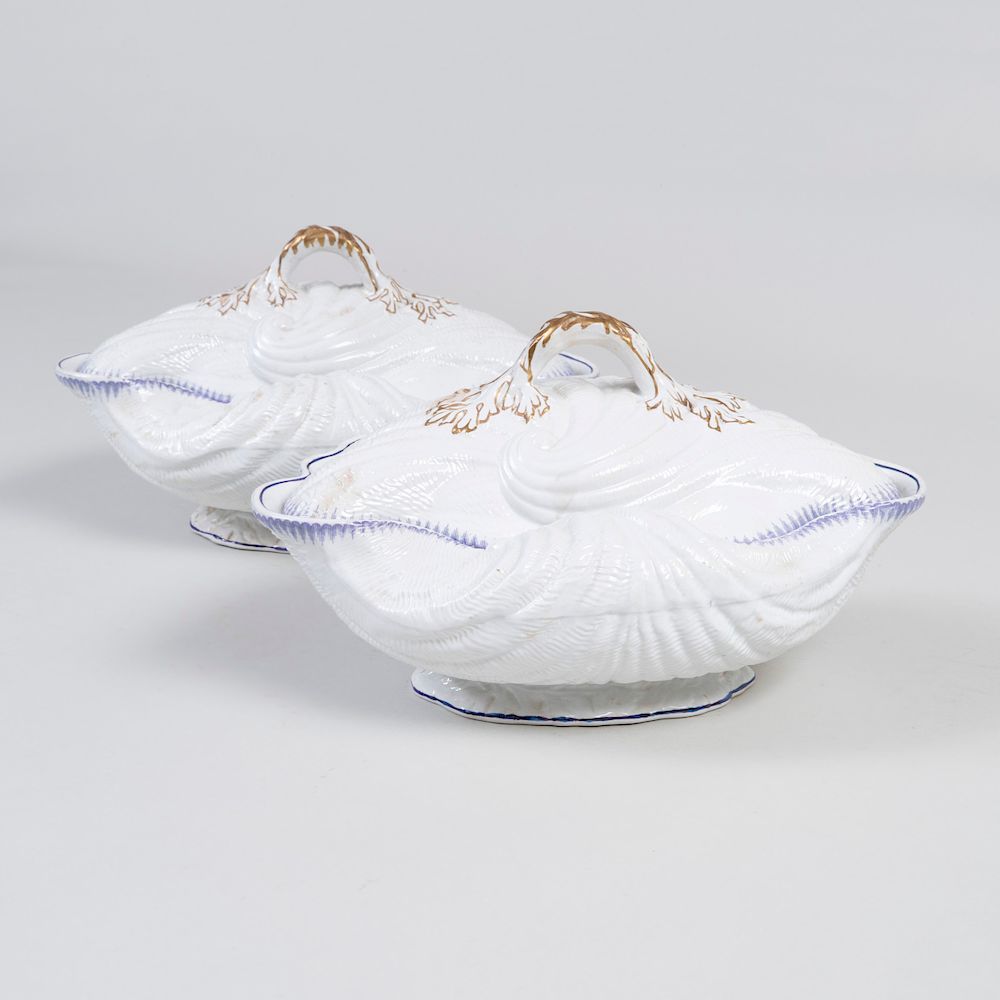 Appraisal: Pair of English Ironstone Shell Form Tureens and Covers Each