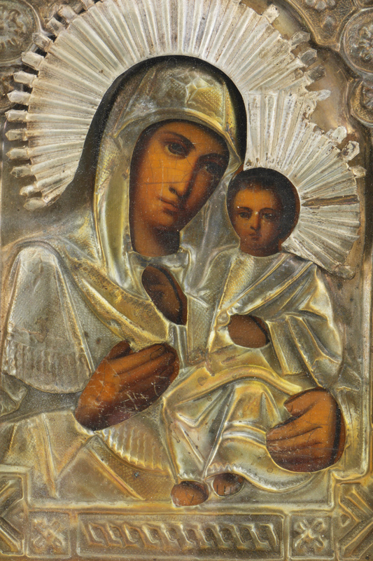 Appraisal: RUSSIAN ICON MADONNA AND CHILD '' x '' gold colored