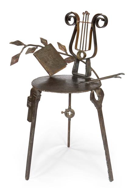 Appraisal: SALVAGED STEEL COPPER AND BRASS 'LYRE' CHAIR BY MARK BRAZIER-JONES